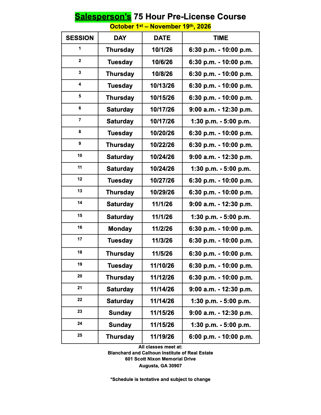 October PreLicense Course