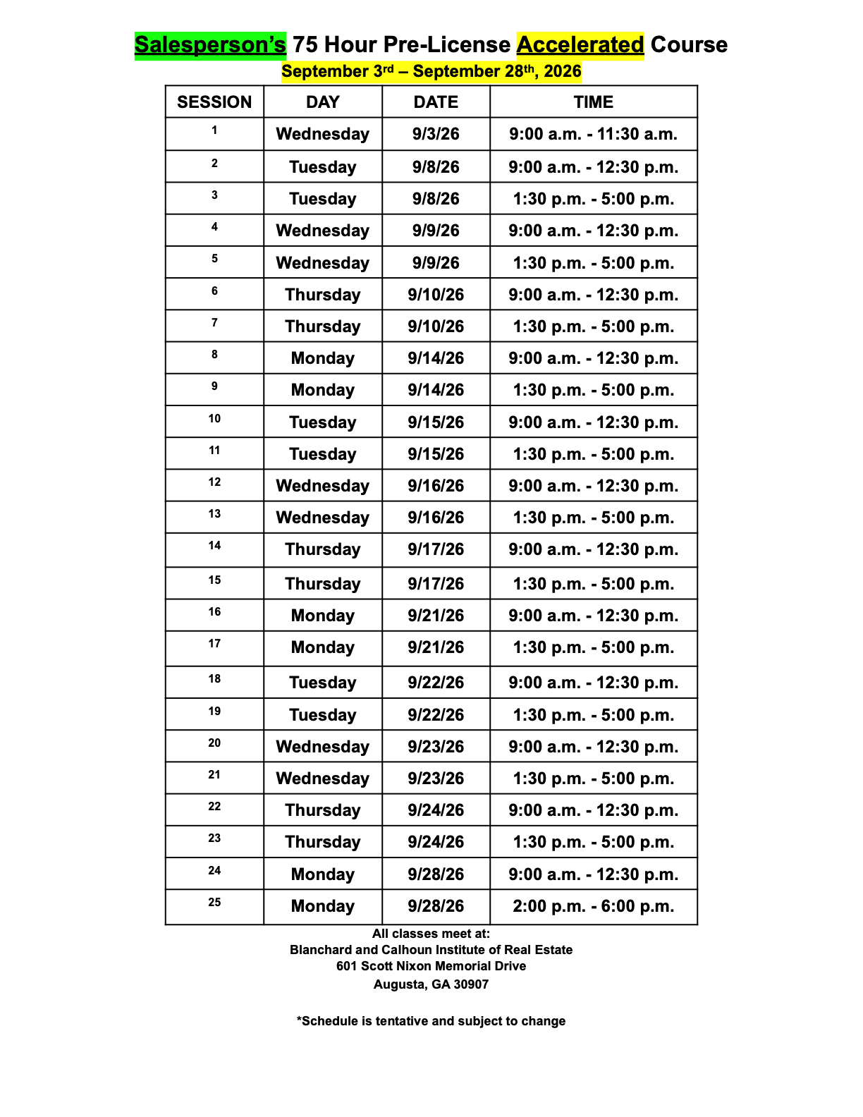 September Accelerated Course